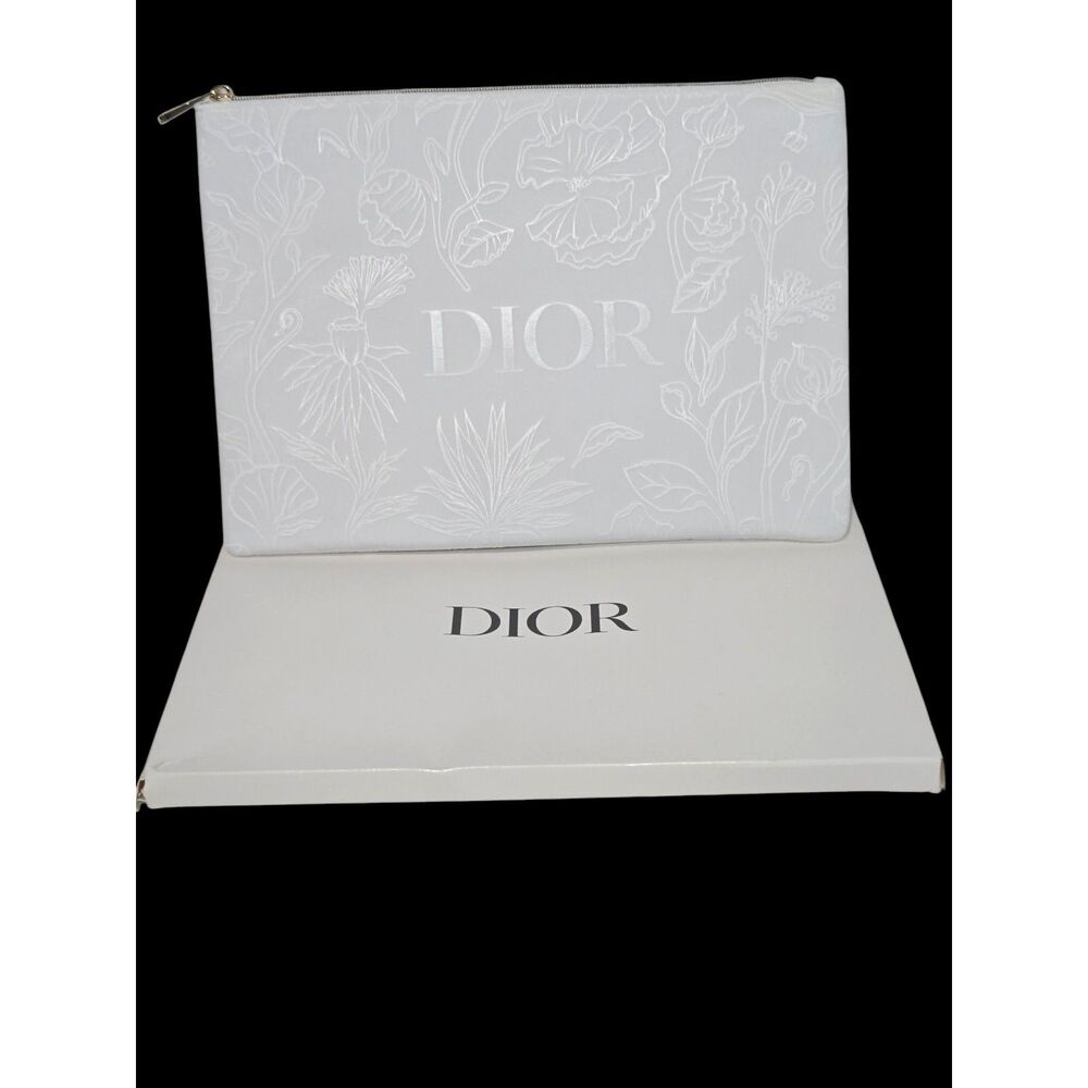 Dior Beauty White Floral Embroidered Makeup Clutch Pouch | New with Box